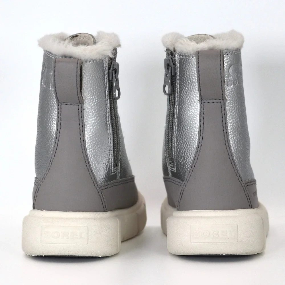 Sorel Explorer II Joan Kids 8 Silver Metallic Waterproof Faux Fur Winter Boots